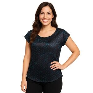 Express Blouse Top XS Multicolor Pullover‎ Cuffed Chevron Modern Vibrant NEW